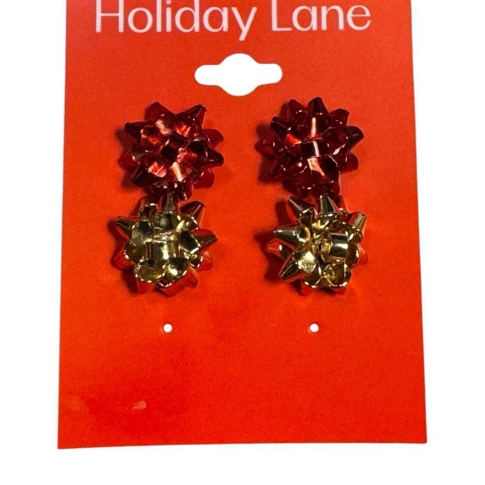 Holiday Lane Red and Gold Gift Bows Stud Earrings